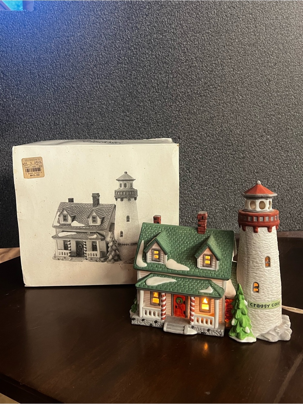 Department 56 Green Roof Lighthouse Cottage with Red Accents